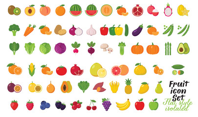 Set of colorful berries and fruits, vegetables. Different vector fruits and vegetables icon set. Vector illustration © Coffee and TV