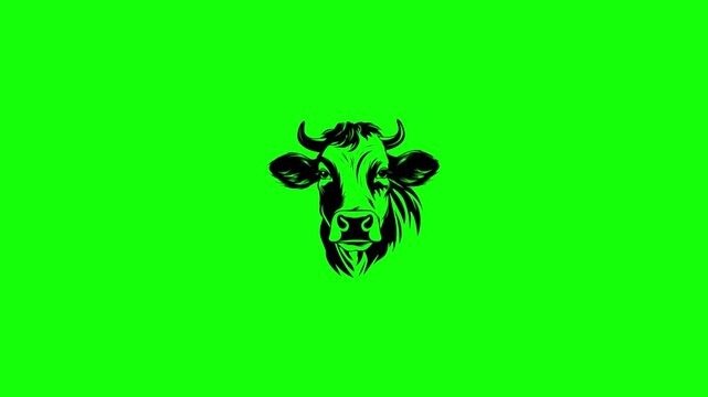 Black Bull Head Silhouette Icon Isolated on a Bright Green Screen Background for Graphic Design