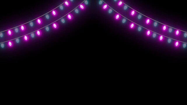 String lights decoration loops colorful glowing celebratory illumination bulb strands. Festive party event promotion video clips require a string lights decoration backdrop.