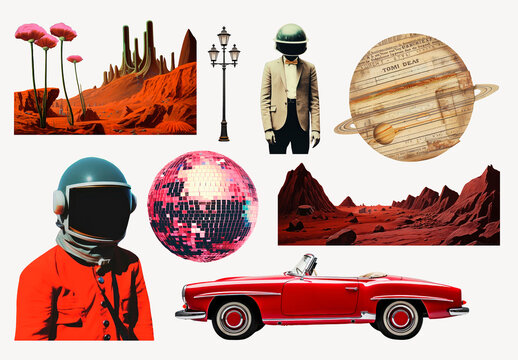 Retro Futuristic Collage With Cosmics Element Design Collection