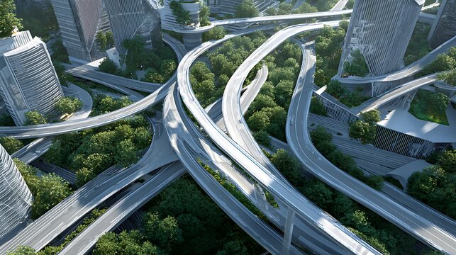 Aerial View of a Scenic City Road Through a Green Park with Wooden Fence Lush Gardens and Light Traffic