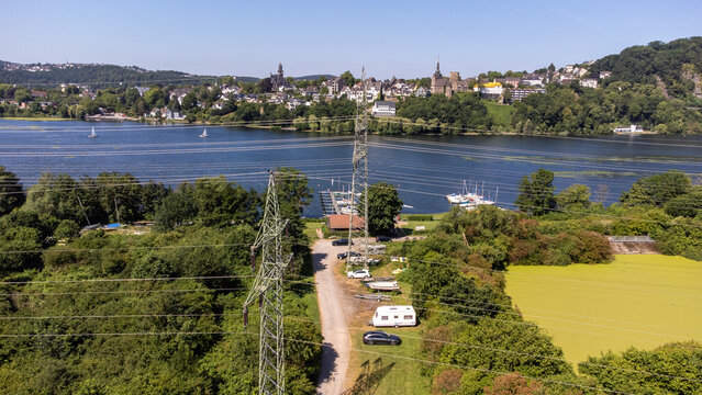 Aerial View of Lake Hengstey (Hengsteysee) on the Ruhr River in North Rhine-Westphalia, Germany