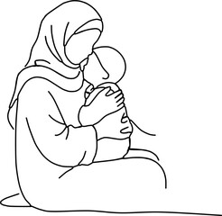 Obraz premium Muslim Woman in a Hijab, Continuous One Line Drawing, Minimalist Single Line Art
