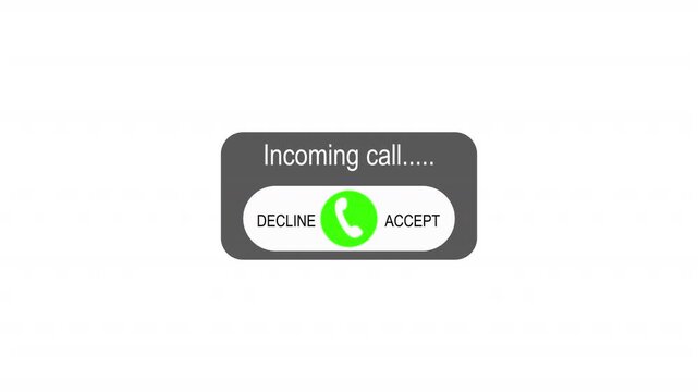 Incoming Call Screen Animation with Accept and Decline Option, Incoming call ring icon on 4K black background. 
