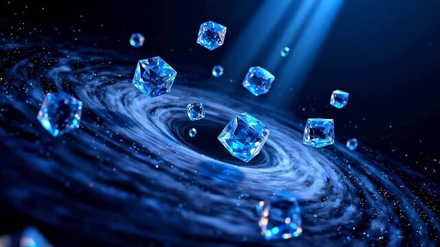 Blue crystal cubes in space