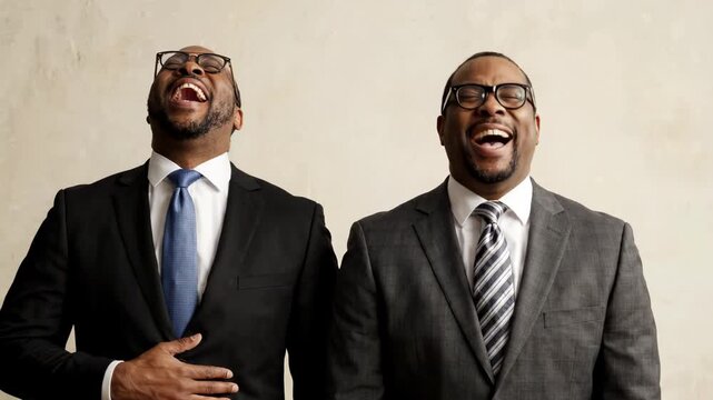Two African American Businessmen Laughing Heartily in Studio