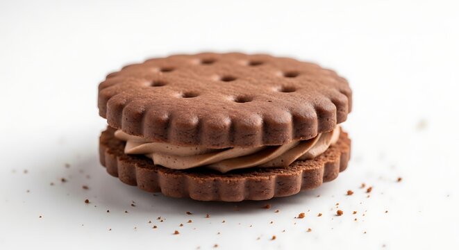 Chocolate Sandwich Cookie with Cream Filling on White Surface