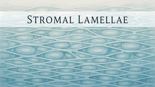Stromal lamellae are layers of connective tissue in the cornea of the eye  layers of collagen fibers  microscopic anatomy  detailed structure of corneal stroma