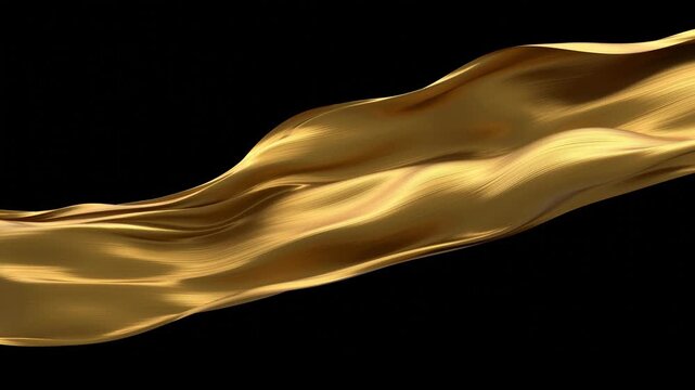 Luxury gold fabric flowing on black background 3D render