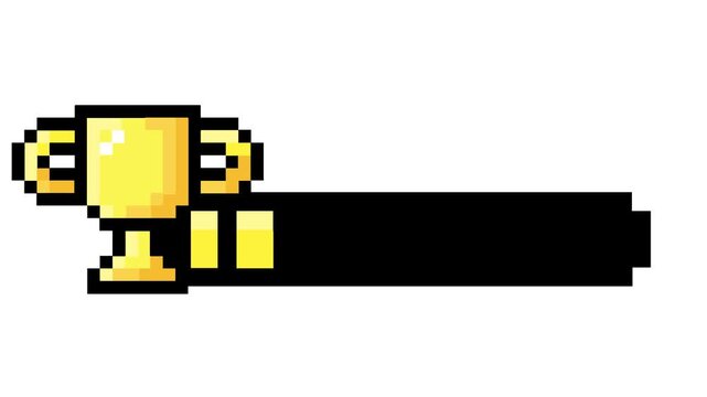 Golden pixel art trophy icon with a retro game progress bar, symbolizing digital achievement, success, and the journey toward completing a challenging objective in vintage-style gaming