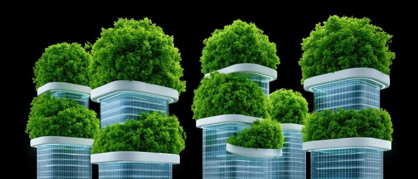 Futuristic sustainable megacity with vertical forests urban environment concept art innovative design