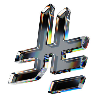 3D Render of Glass Riyal Currency Icon with Dispersion Effect, Saudi Arabia currency symbol, transparent background.