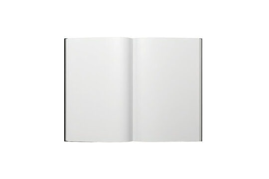 Open blank book mockup presenting empty white pages creating a realistic template for custom design, on a transparent background