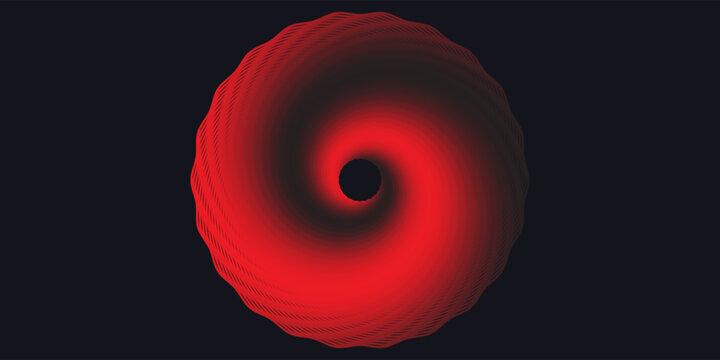 Abstract red spiral vortex tunnel on dark background. Futuristic geometric wavy circular pattern vector illustration.