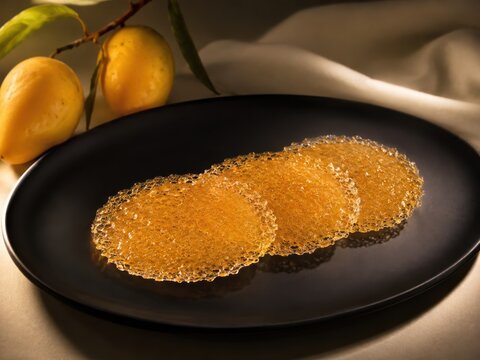 Golden tuiles with tropical accents professional photo in cinematic soft light for premium minimalist background wallpaper