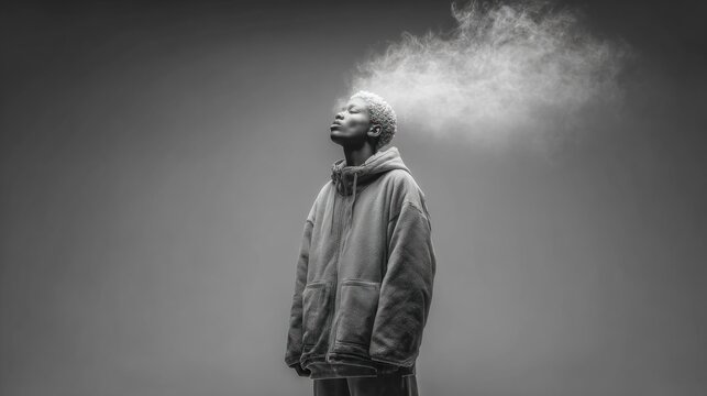 Man standing in front of a cloud of smoke portrait