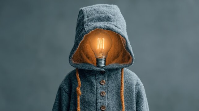 Light bulb that is lit up in a hoodie