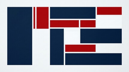 Fototapeta premium Geometric abstract art composition, minimalist navy blue and red rectangular pattern, modern architectural block design on white background