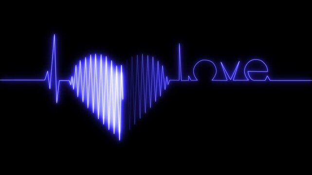 Vibrant neon heart shape joins romantic calling wave paths with message words. Special relationship anniversary videos utilize a vibrant neon heart shape layout design chart.