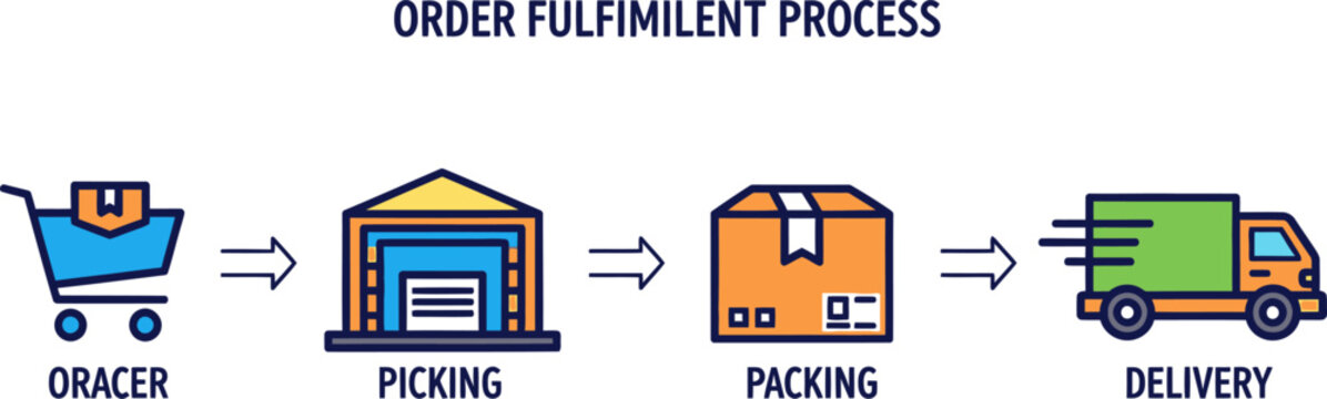 The order fulfillment process involves oracing, picking, packing and delivery