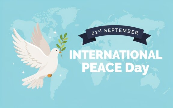 White dove flying with olive branch for international peace day