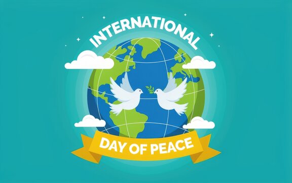 International day of peace illustration with globe and doves