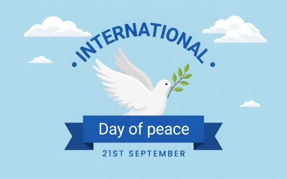 International day of peace illustration with dove and banner