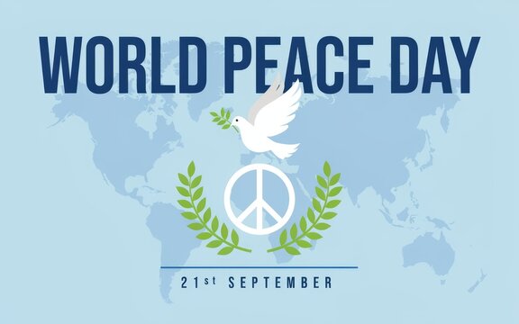 World peace day illustration with dove and peace symbol on september 21st