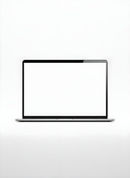 minimalist laptop mockup with blank display isolated on white studio background