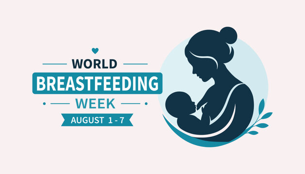 World Breastfeeding Week Awareness Banner with Mother and Baby Silhouette for August 1 to 7 Campaign