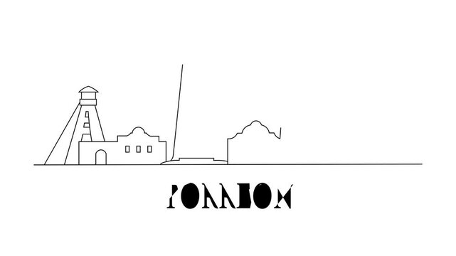 Simple black line drawing of Torre&oacute;n skyline