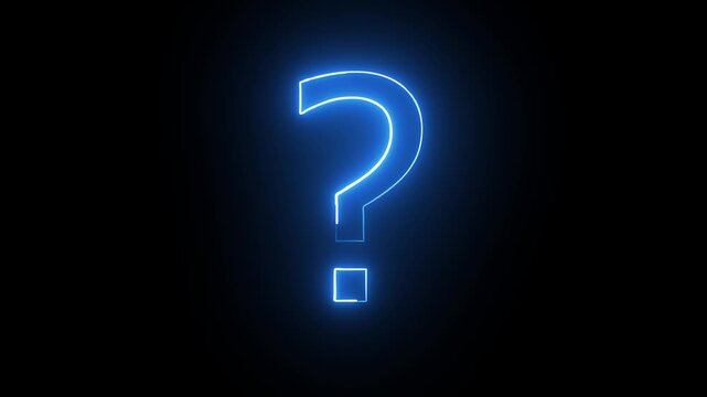 neon question icon animation on black background. Glowing neon line animation and blue neon question mark symbol