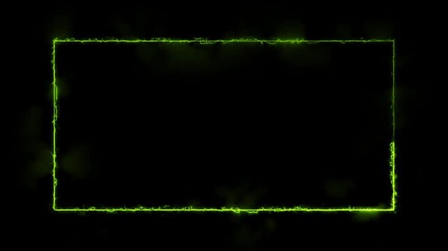neon rectangle frame animation on black background. glowing neon line