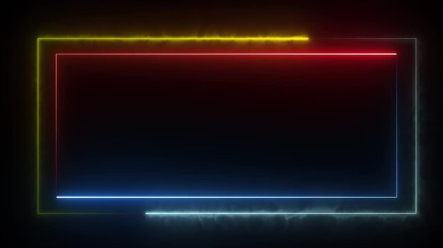 neon rectangle border frame in the shape rectangle glowing and futuristic energy line animation in black background