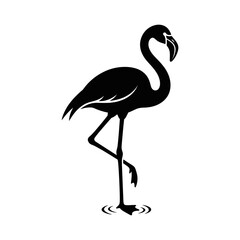 Fototapeta premium A black flamingo bird silhouette vector icon represents exotic wildlife