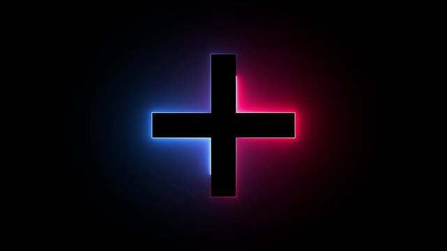 Neon shine plus icon animation on black background