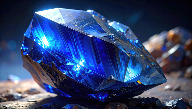 Closeup of a Stunning Blue Crystal Gemstone with Light Reflection