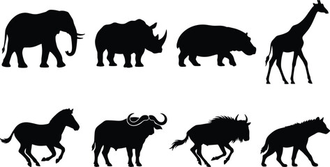 Obraz premium African and Domestic Animal Silhouette Vector Set Featuring Wildlife Icons