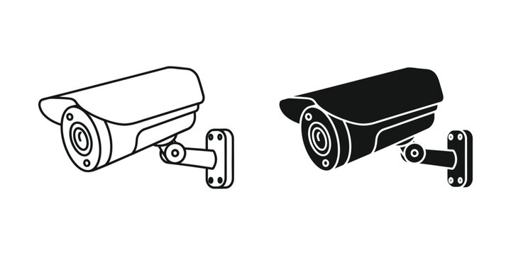 Surveillance security camera set in linear and solid black style for monitoring and public safety applications