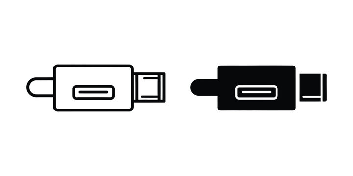 Usb type c connector set featuring outline and solid black for modern charging technology type-c cable