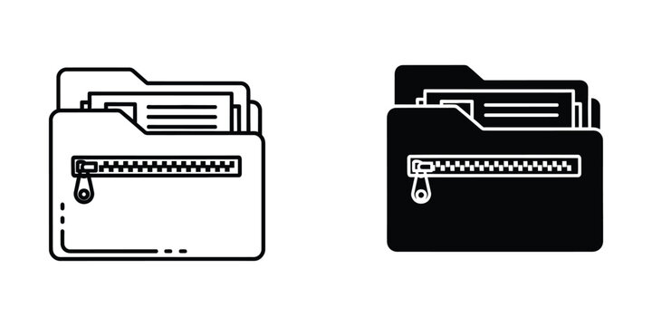Zippered document folder set in line and solid styles for digital file management and secure data storage systems