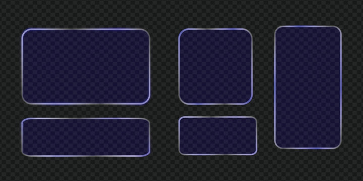 Glassmorphism Futuristic Neon Blue Glass Frames and UI Banners Set