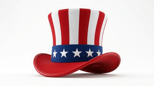 Uncle sam hat with red and white stripes and blue band featuring white stars on white