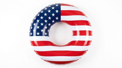 Inflatable swimming ring with united states flag pattern, isolated on white background
