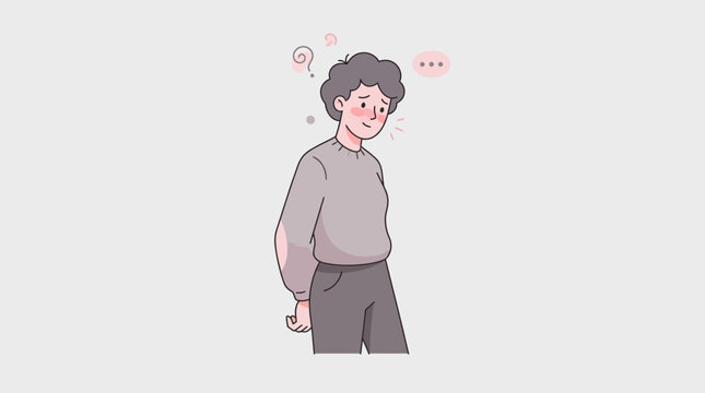 Confused and Shy Young Person Feeling Awkward Vector Illustration