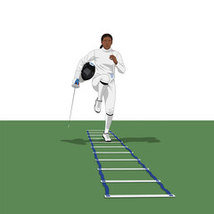 Obraz premium Female Fencer Agility Ladder Training Drills