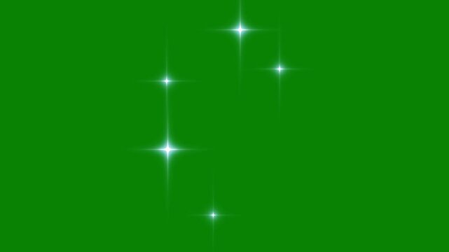 Cartoon sparkle stars twinkling, sparkling white lights with flat doodle vector starry night sky effect, twinkling star blast motion graphics, shimmering star animation, 4k loop on green background.