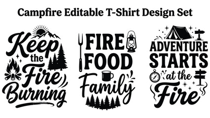 Campfire editable tshirt design set with typography and graphics © AbdullahAl
