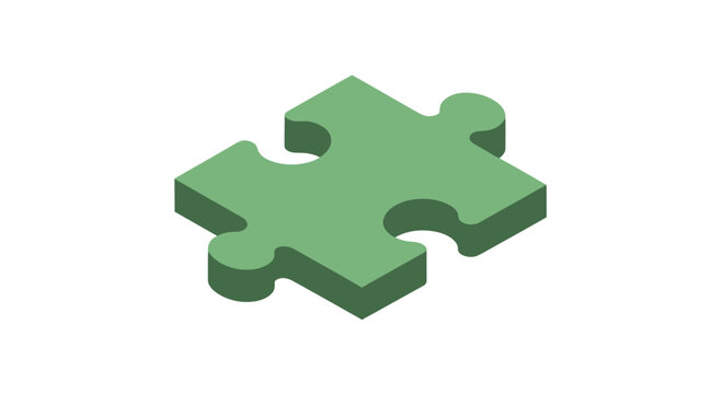 Single green puzzle piece in isometric projection