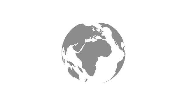 Global world map symbol presents simple grayscale land mass profiles on white. Corporate administrative presentation files use a global world map symbol directory layout view.